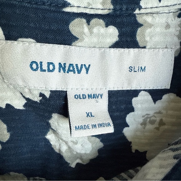 Old Navy Blue Collar Shirt - White Floral Hawaiian XL Slim-Fit 100% Cotton - Picture 5 of 7